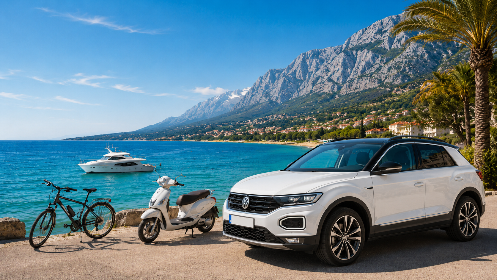 Makarska rivijera i vozilo RENT A MAGO u mediteranskom okruženju
